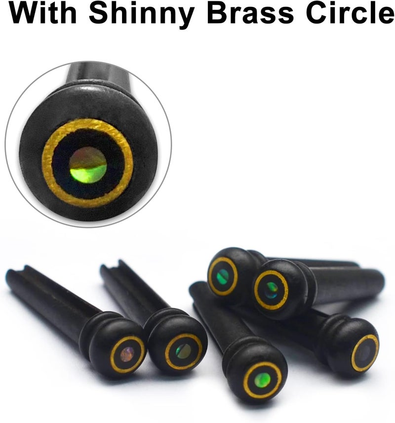 MAXCHEER 6Pcs Ebony Acoustic Guitar Slotted Bridge Pin with Brass Circle Abalone Shell dots Guitar Parts Accessories - Image 3